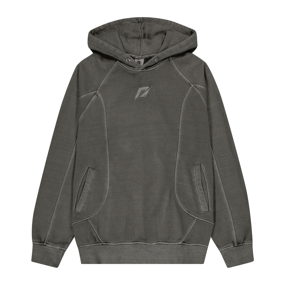 23FW [Heavy Cotton] Pigment Washing Puzzle Embroidered Hoodie_Charcoal